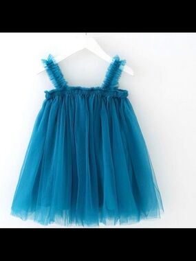 Teal Tulle Ruffle Strap Dress